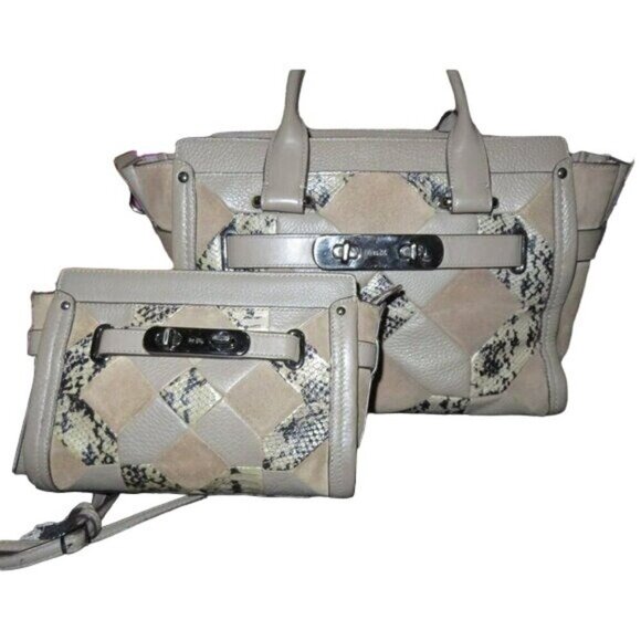 COACH Swagger Set 27 Patchwork Exotic Python Embossed Mixed Leather Satchels - Picture 1 of 16